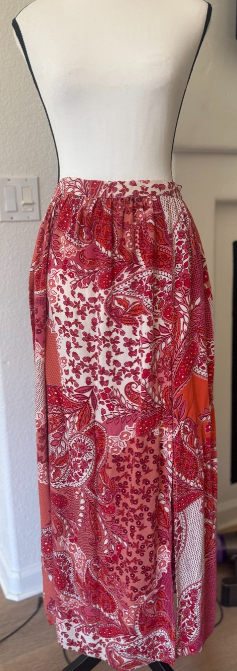 Patrons of Peace Boho Paisley Maxi Skirt Red Orange Floral Slit Long Small 2-6